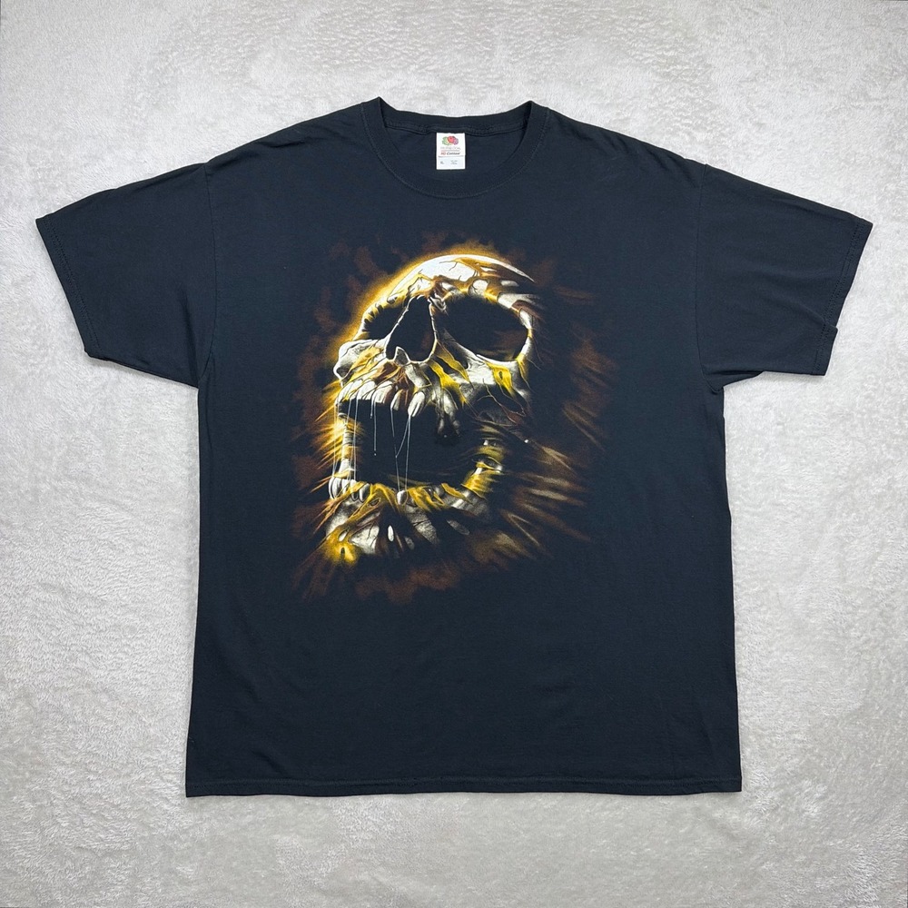 Screaming Skull Shirt Mens XL Black Biker Goth Graphic Tee Horror Y2K Grunge